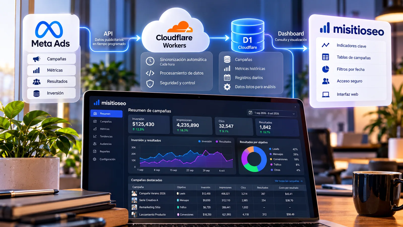 Arquitectura de un dashboard de marketing con Meta Ads, Cloudflare Workers y D1